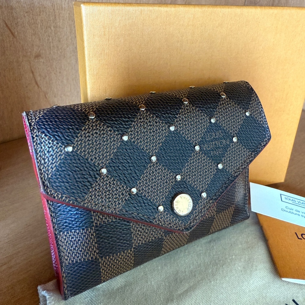 *SOLD*Louis Vuitton Damier Ebene Studded Victorine Wallet Cherry